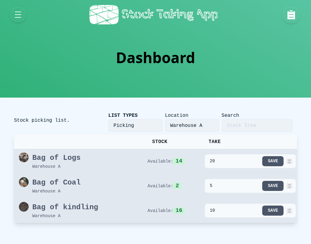 Dashboard Stock Picking List Creation