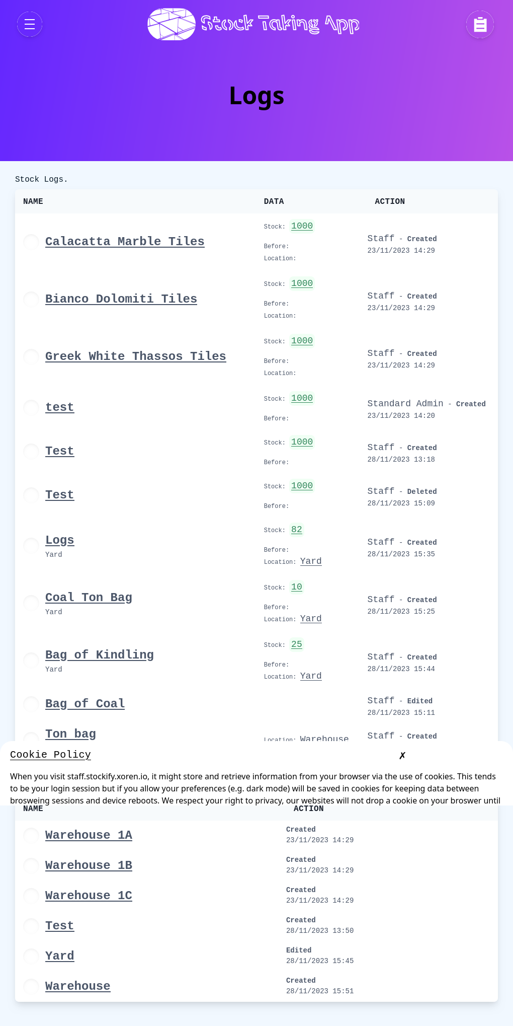 Stock logs